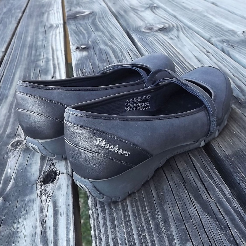 Skechers Sassie Gray Suede Leather Mary Jane Wedge